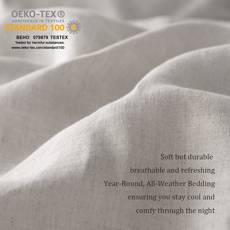 MEADOW PARK 100% Stone Washed Linen Duvet Cover Set 3 Pieces, Queen Size 90 inches x 92 inches, Shams 20 inches x 26 inches, Ruffled Style, Button Closure, Corner Ties, Super Soft, Solid Natural color - Image 4
